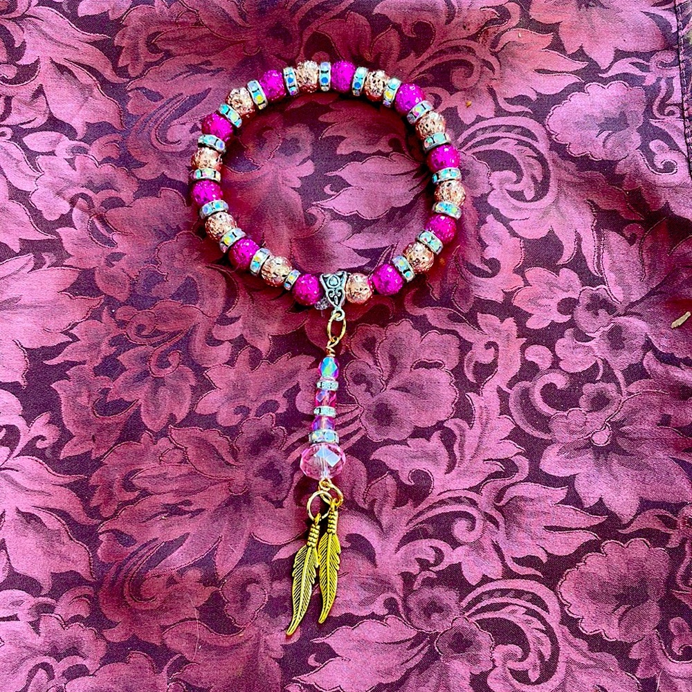 Jewelry aroma therapy bracelet rose gold and pink lava beads with rondelles